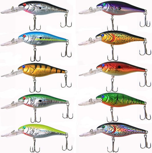 Fishing Lures Hard Bait Minnow Swimbait Crankbait Jerkbait Lure with Treble Hooks 3D Eyes Freshwater Saltwater Fishing Lures for Bass Trout Walleye Pike Catfish