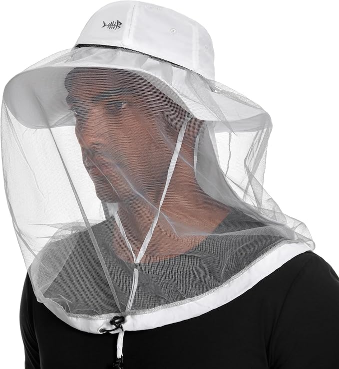 BASSDASH UPF 50+ Mosquito Sun Hat with Hidden Head Net and Neck Flap for Men Women Outdoor Fishing Hiking Camping