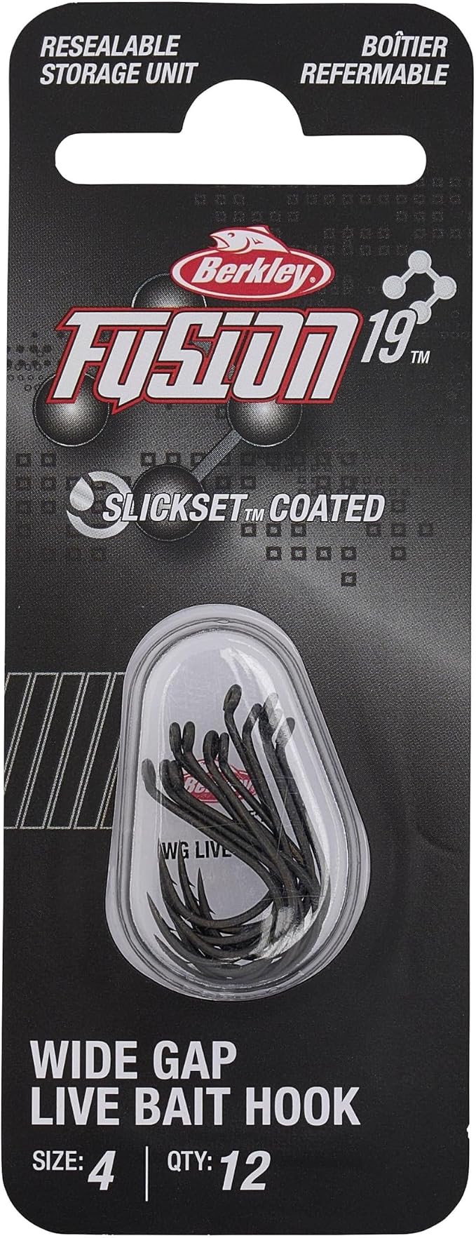 Berkley Fusion19 Wide Gap Live Bait Hooks, Size 4 Fishing Hooks, Needle Point with SlickSet Coating for Easy Penetration, Forged for Added Strength
