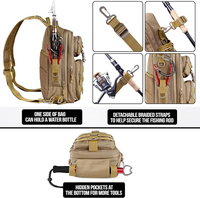 PLUSINNO Fishing Backpack Tackle Bag, Water-Resistant Backpack with Rod Holder, Ideal Gifts for Men