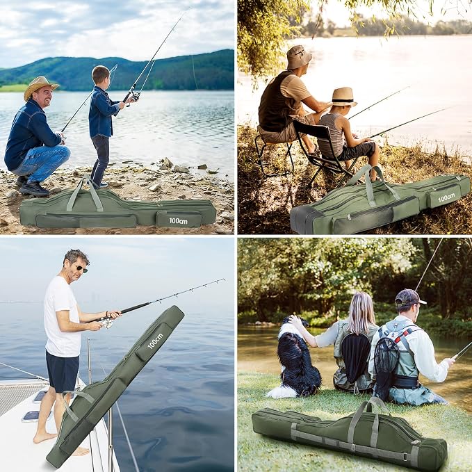 Fishing Rod Case with Fishing Tackle Box Portable Folding Rod Case Pole Reel Storage Bag Gears Organizer (100CM)