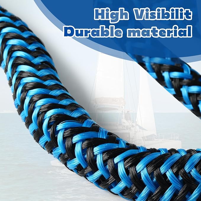 Bungee Dock Line with Stainless Steel Clip – Boat Dock Rope with Foam Float for Kayak, Canoe, Pontoon, Watercraft, SeaDoo, Docking – 4–5.5 ft, 2 Pack（Blue&Black）
