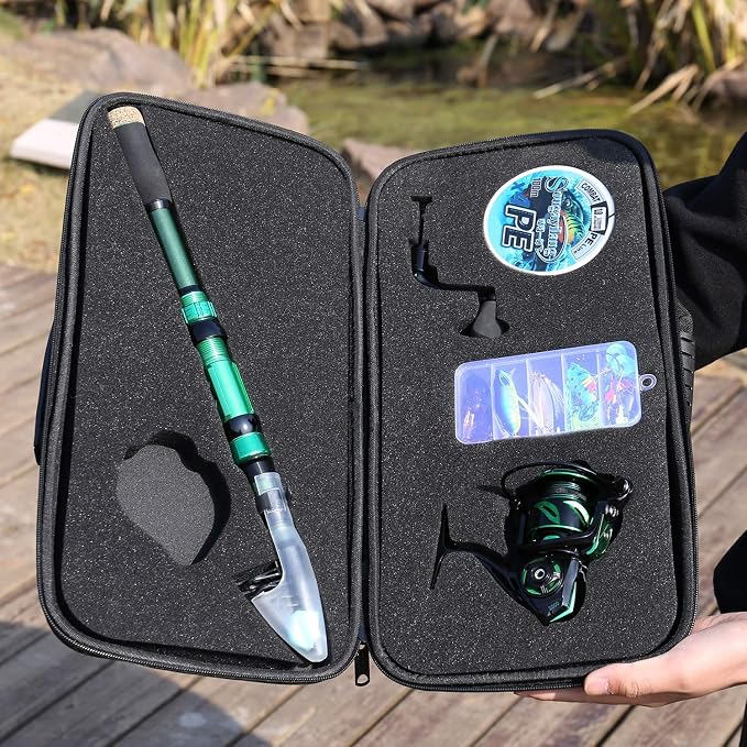 Sougayilang Fishing Rod and Reel Set Carbon Fiber Telescopic Fishing Rod 12+1BB Spinning Reel with Carry Case for Saltwater Freshwater