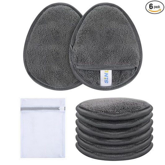 SINLAND Reusable Makeup Remover Pads For Face,Eye,Lips Microfiber Gentle Facial Cleansing Cloths for All Skin Types Friendly for Makeup Remover With Laundry Bag 5.1inchx3.93inch Grey Pack of 6