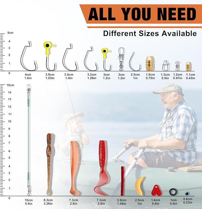 TRUSCEND Complete Fishing Accessories - Tackle Box with Tackle Included, Fishing Hooks, Jig Heads, Sinkers, Weights, Swivels, Snaps, Bobbers, Leaders - Fishing Gear Set for Bass Trout Panfish Walleye