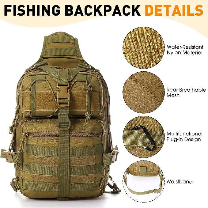 Eccliy 6 Pcs Fishing Tackle Bag Backpack with Rod Holders, Tackle Box, Fishing Pliers Kit and Fish Lip Gripper, Fish Gear and Equipment Fisherman Gift for Men Women