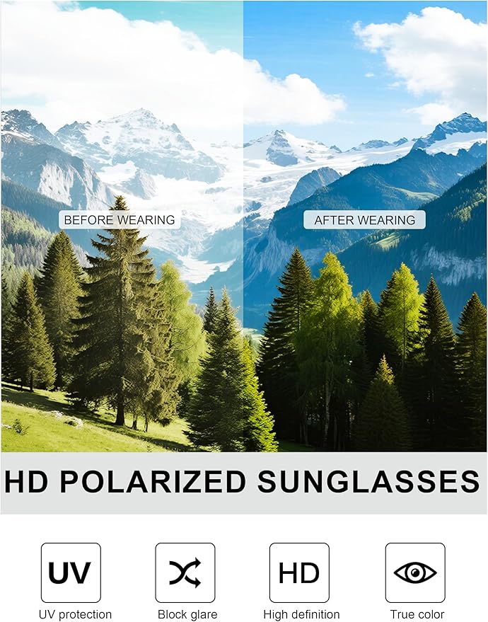 Square Polarized Sunglasses for Men and Women, Mens Sunglasses UV Protection with Lightweight Frame Sun Glasses