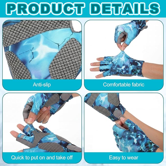4 Pairs Half-Finger Fishing Gloves, UPF 50+ Breathable, Quick-Drying Sun Protection for Men & Women Anti-Slip for Fishing, Cycling