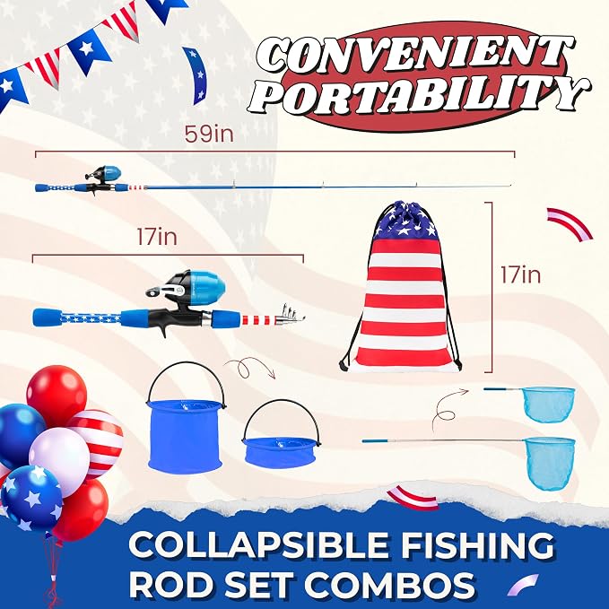 Kids Fishing Pole, Portable Telescopic Kids Fishing Poles for Boys Girls Youth, Fishing Rod and Reel Combo