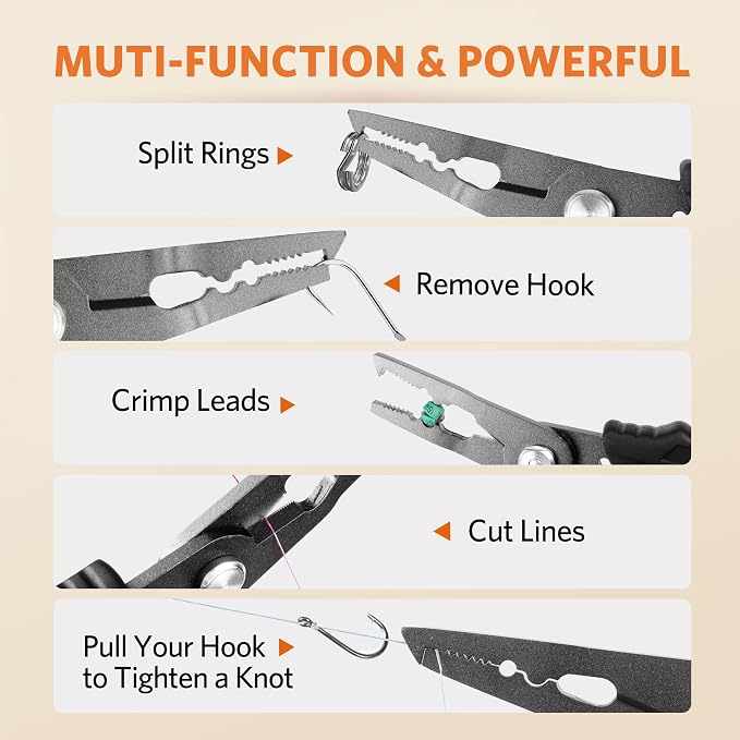Saltwater Fishing Pliers, Split Ring Pliers for Fishing with Safety Lock, Fish Pliers with Sheath and Lanyard, Fishing Gifts for Men