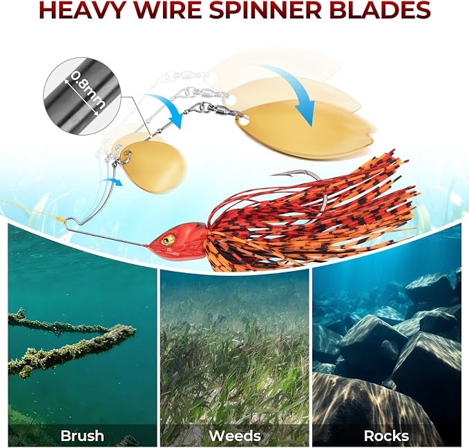 MadBite by KastKing Spinnerbait Fishing Lures, Bass Trout Salmon Walleye Stainless Steel Spinner Baits Kit, Saltwater Freshwater, 4 pcs