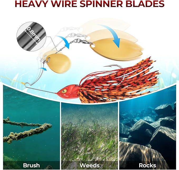 MadBite by KastKing Spinnerbait Fishing Lures, Bass Trout Salmon Walleye Stainless Steel Spinner Baits Kit, Saltwater Freshwater, 4 pcs