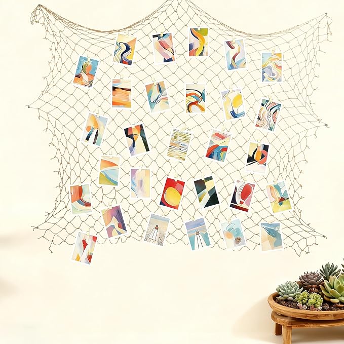 ZUEXT Caramel Decorative Fishing Net 5x10 ft, 3 Pack Large Picture Fish Net, Wall Photo Hanging Fishnet for Nautical Mermaid Pirate Ocean Themed Hawaii Beach Under The Sea Party Decorations