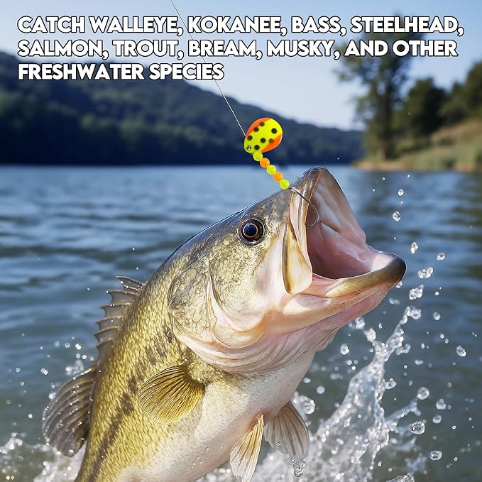 Eupheng Hand-Tied Walleye Rigs 15LB Spinner Crawler Harness with Colorado & Willow Blades, Single/Double Sharp Hooks, Pre-Rigged Bait Rigs for Walleye, Bass, Trout, Salmon – 6PCS/12PCS Kit