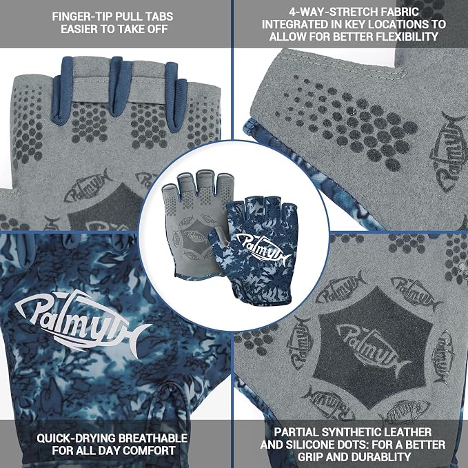 Palmyth Stubby UV Fishing Gloves Sun Protection Fingerless Glove Men Women UPF 50+ SPF for Kayaking, Paddling, Canoeing, Rowing, Driving