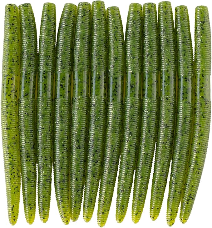 Senko Bait Soft Plastic Lures 5" Senkos 24 Pcs/100pcs for Wacky Rig Freshwater Fishing Green Pumpkin senko with Black Flake Pink Watermelon Double Color