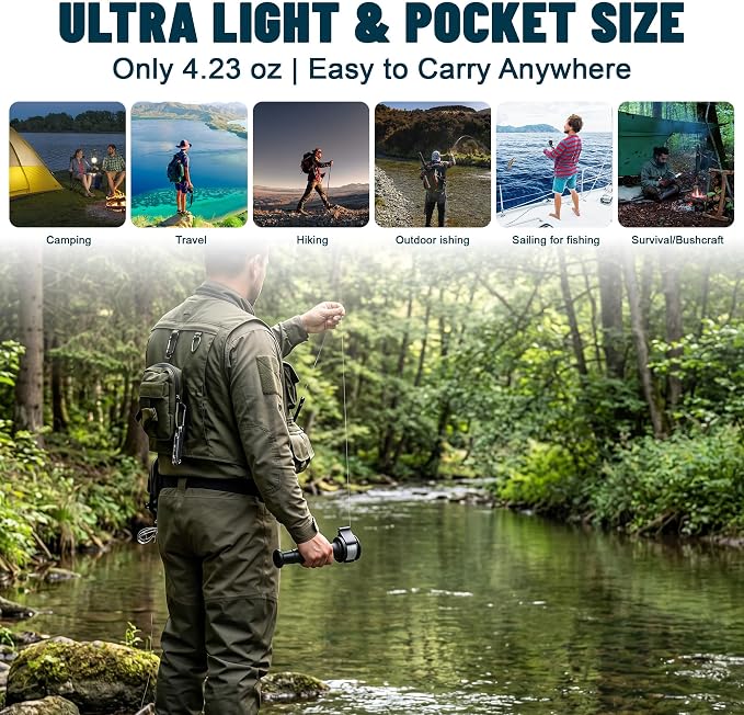 2.0 Backpacker Survival Fishing Kit, Emergency Lightweight Fishing System for Travel, Hiking, Camping (Black)