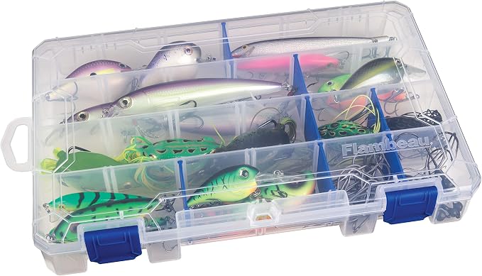 Flambeau Outdoors 4007 Tuff Tainer Fishing Tackle Box with Zerust Anti-Rust Dividers - Includes 12 Dividers, 24 Compartments, Clear Fishing Lure Organizer - 11" x 7.25" x 1.75"