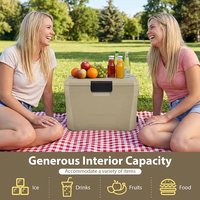 COSTWAY Insulated Portable Cooler, Hard Shell Ice Chest w/ 2 Cup Holders, Bottle Opener, Drain Plug, 3-Day Ice Retention, Outdoor Leak-Proof Dry Box for Beach, Camping, Fishing, Picnic