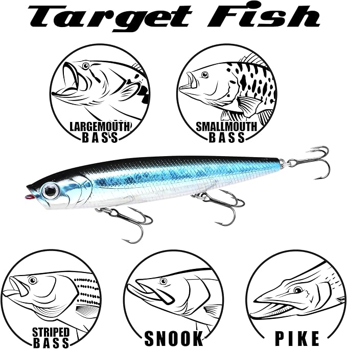 LUCKY CRAFT Gunfish 95 3 Hook Freshwater Fishing Lures and Bait for Bass Fish, Topwater Fish Line, Surface Bait with Treble Hooks, Fishing Gear for Tackle Box