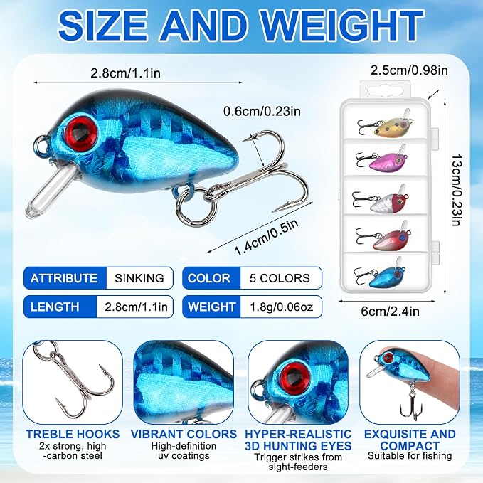 Skylety 10 Pieces Mini Fishing Lures Fishing Hard Baits Hooks Crankbaits Lures Baits Topwater for Freshwater Saltwater Trout Bass Perch with Box