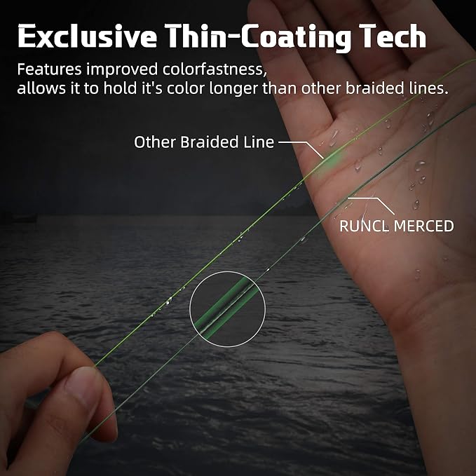 RUNCL Braided Fishing Line Merced, 1000 500 300 Yards Braided Line 4 8 Strands, 6-200LB - Proprietary Weaving Tech, Thin-Coating Tech, Stronger Smoother for Freshwater Saltwater