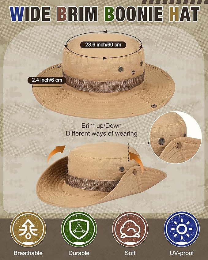 Foaincore Safari Hats Wide Brim Boonie Bucket Hats Sun Protection Summer Fishing Hat for Men Women Hunting Hiking