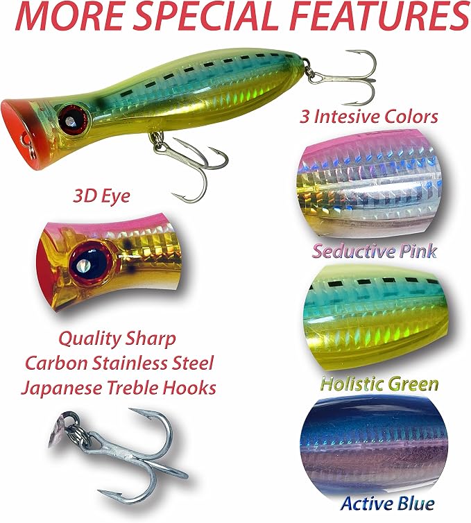 Saltwater Popper Lure Topwater Popper Lure Saltwater, Fishing Accessories for Saltwater Surface Casting and Freshwater Surface Fishing, Large Predator Fish