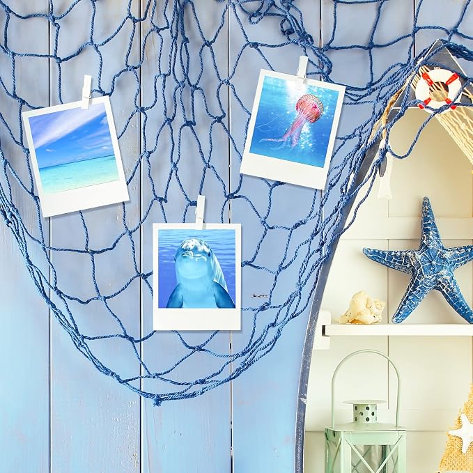 6 Pack Natural Fish Net Decorative Cotton Fishnet for Pirate, Mermaid, Nautical, Hawaii Luau Party, Ocean Themed Wall Hanging Beach Bash Decoration Supplies (Blue)