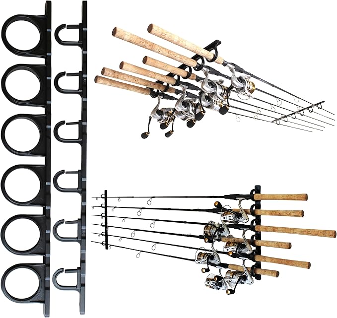 Rush Creek Creations Ceiling Fishing Rod Holder for 6 Rods, Garage Organization and Wall Storage, Horizontal Rack