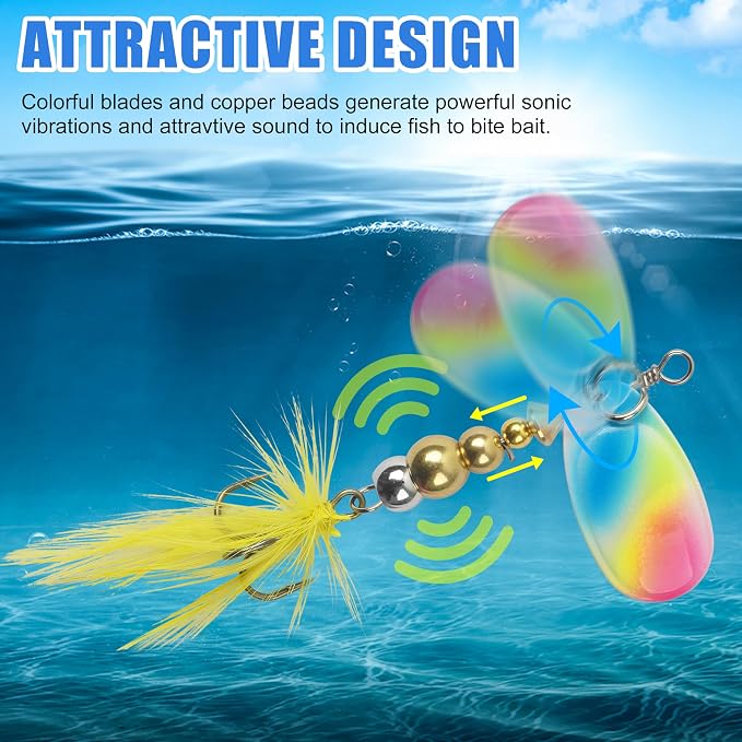 Fishing Lures Spinnerbait Kit Rooster Bait Tail Fishing Lures Inline Spinner Baits Bass Salmon Trout Spoon Hard Metal Spinnerbaits for Saltwater Freshwater