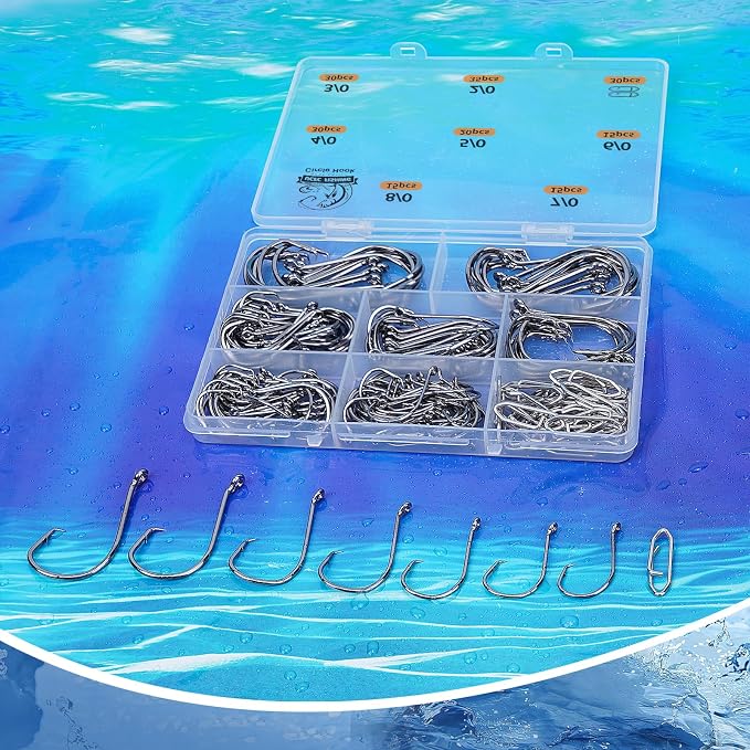 UCEC Circle Hooks Fishing Hooks 2X Strong Offset Circle Hooks Saltwater Black High Carbon Steel Octopus Catfish Fishing Hooks Fishing Gear Tackle 150pcs/ 240pcs - Size:#1 1/0 2/0 3/0 4/0 5/0 6/0 8/0