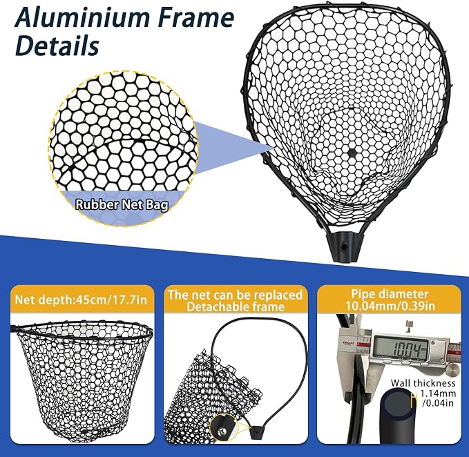 Telescoping Rubber Fishing Net with Handle 64"/46“ Long Silicone Large Fish Landing Net Kayak/Fishpond/Saltwater Extendable Fishing Gear Accessories