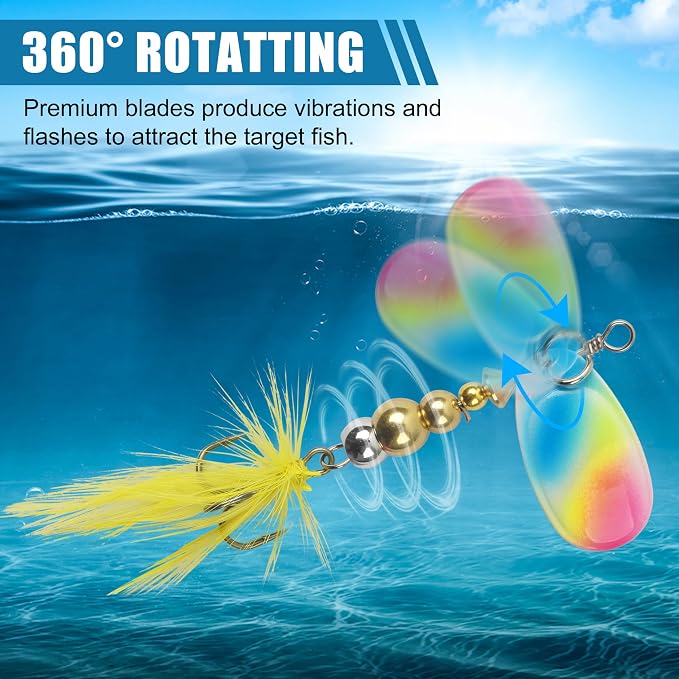 Fishing Lures Spinnerbait Kit Rooster Bait Tail Fishing Lures Inline Spinner Baits Bass Salmon Trout Spoon Hard Metal Spinnerbaits for Saltwater Freshwater