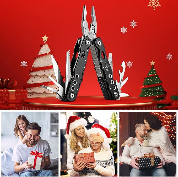 RoverTac Multitool Pliers Pocket Knife, 14 in 1 Multi Tool Knife Pliers Saw Bottle Opener Safety Lock Nylon Sheath, Camping Hiking Gear Multitool for Camping Survival Hiking DIY, Gifts for Men Dad