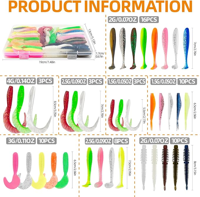 Soft Fishing Lures Kit Paddle Tail Swimbaits Plastic Worms Set Mixed Color Minnow Jerkbait Bass Lure Baitsfor Trout,Walleye,Crappie