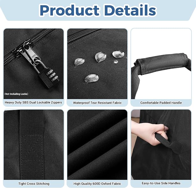 COOLBEBE 83" x 16" x 12" Extra Large Tent Storage Bag - 260L Heavy Duty Waterproof Duffle Bag for Tent Poles, Canopy, Hammock, Tripod, Fishing Gear, Sports Equipment & Outdoor Moving, Black