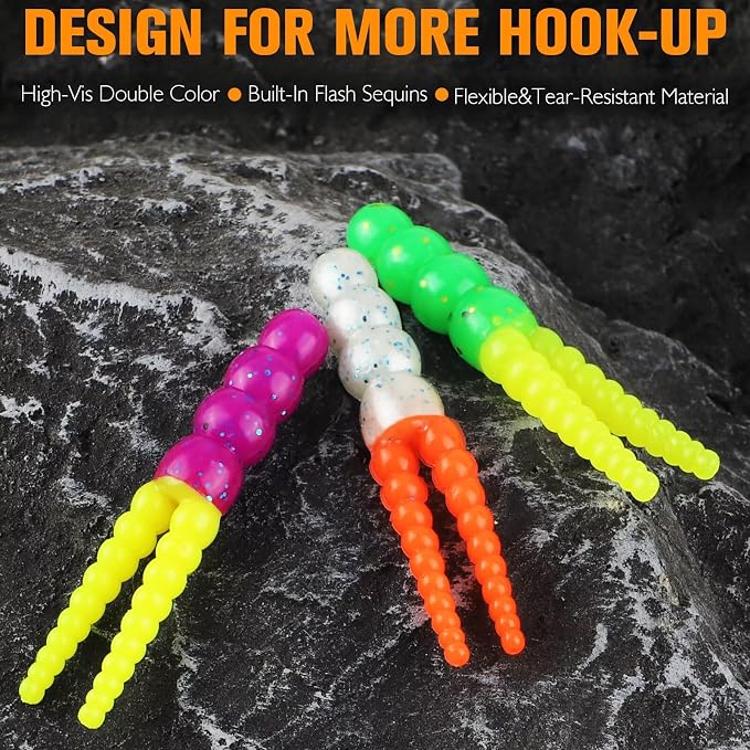 Dovesun Crappie Lures Kit Fishing Soft Plastic Lures Crappie Walleye Trout Bass Fishing Baits Fishing Grub Worms Minnow Paddle-Tail Split-Tail Grub Swimbaits 50-100Pcs with Tackle Box