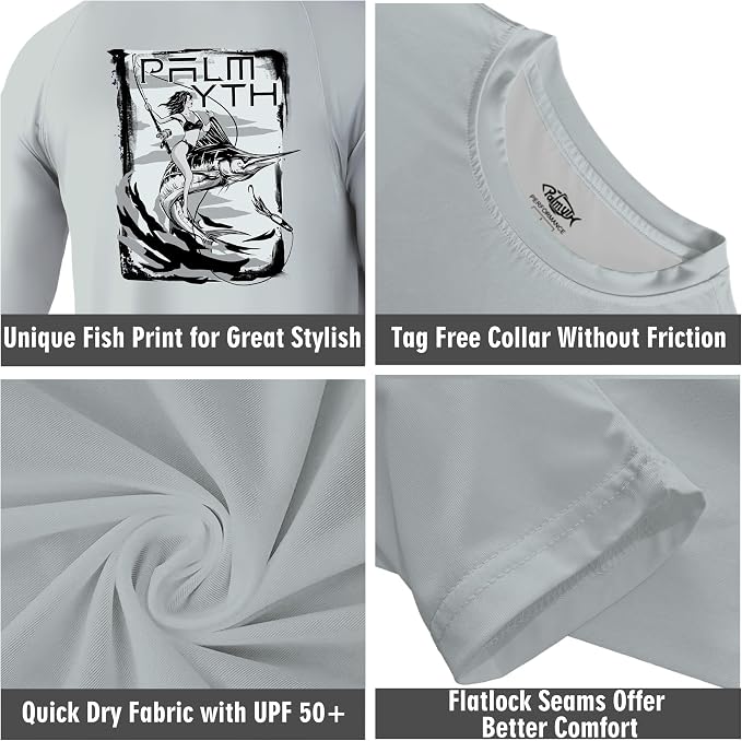 Palmyth Fishing Shirts for Men Long Sleeve UPF 50+ T Shirt Sun Protection Tee