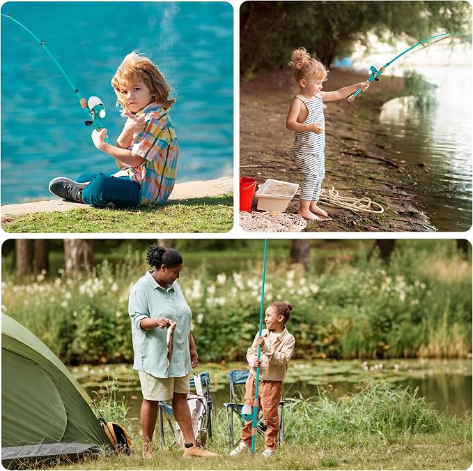 Kids Fishing Pole, Portable Telescopic Kids Fishing Poles for Boys Girls Youth, Fishing Rod and Reel Combo