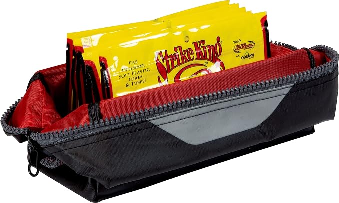 Plano KVD Wormfile Signature Series Speedbag, Small, Black TPE Coated Fabric with Red Interior, Water-Resistant Soft Fishing Storage for Baits & Worms