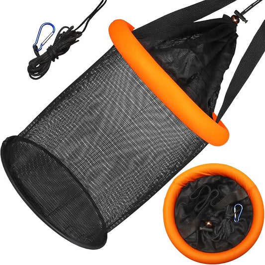 Dovesun Floating Fishing Basket, Collapsible Fishing Net Portable Nylon-mesh | Coated Nylon Net Bait Storage Cage for Keeping Crayfish Minnows Leaches and Other Live Baits