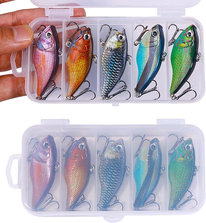 Lipless Crankbait, Rattle Trap Fishing Lures for Freshwater Saltwater, Lipless Crankbaits for Bass Fishing Lure Set for Bass Trout Walleye Redfish Pike, 5pcs with Box