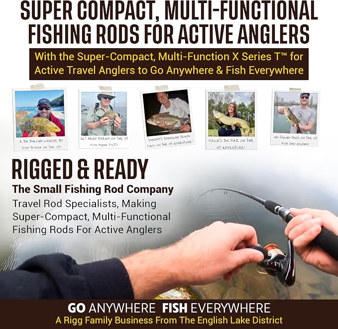 Rigged & Ready X Series™ Travel Fishing Rods. 6 Super Compact Combos and Rods, Multi-Functional, Spinning Poles. 5 to 25 Techniques from one Rod. Spin, Bass, Carp, Fly. Fresh & Saltwater Angling.