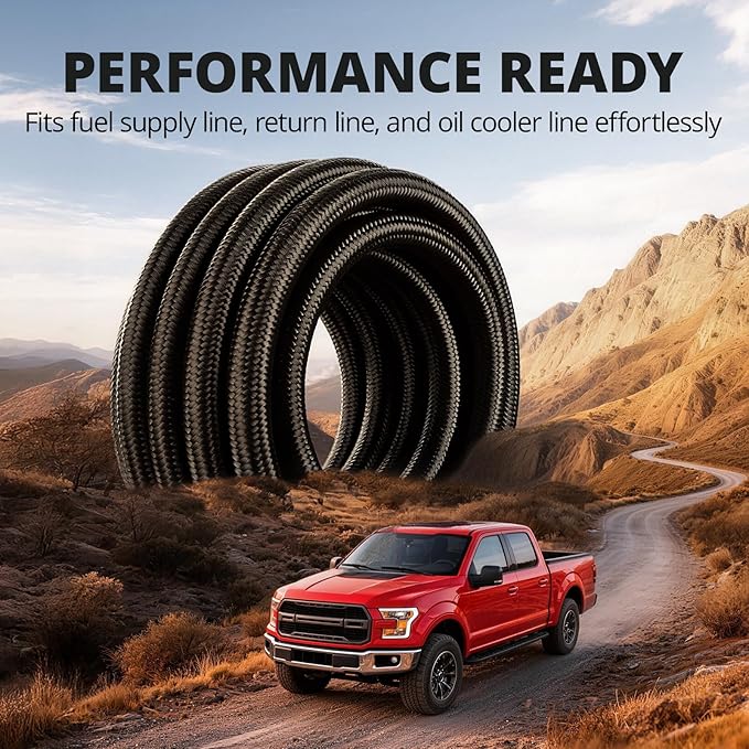 EVIL ENERGY 6AN Fuel Line Kit, 6AN Nylon Braided Fuel Line Hose Fitting Kit CPE 20FT Black
