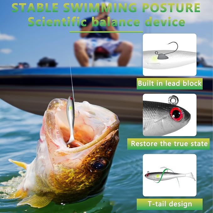 Soft Fishing Lures for Bass Fishing:Pre-Gigged Swim Baits for Saltwater or Freshwater.Soft Plastic Fishing Accessories.