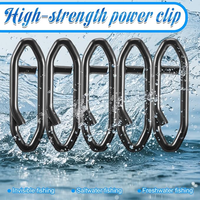 50 Pack Speed Clips for Fishing Lures, 25LB High Strength Fishing Speed Clips 304 Stainless Steel Quick Clip Lure Connectors for Freshwater and Saltwater Crankbait Tackle Snaps Power Snap Clip