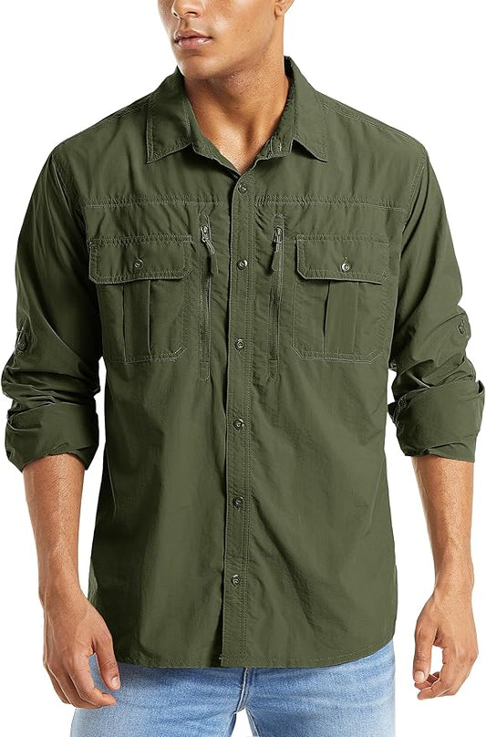 MAGCOMSEN Men's UPF 50+ Sun Protection Shirts, Button Down Long Sleeve Shirt for Hiking, Fishing, Safari