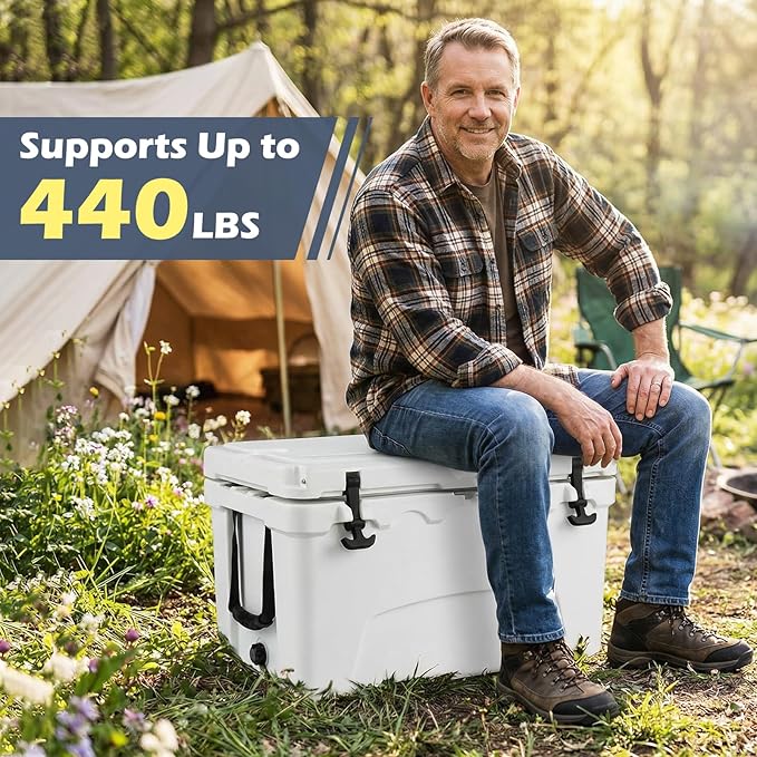 Goplus Hard Cooler, Insulated Ice Chest w/Portable Handles, Cup Holders, Ruler, Bottle Opener, 6 Day Ice Retention for Drink, Beverage, Camping, Fishing, Beach
