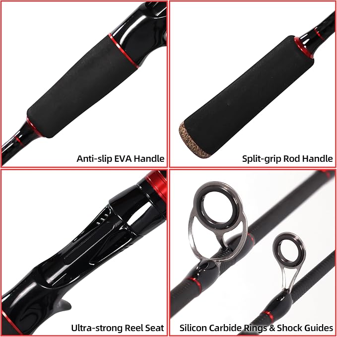 Kilitn Fishing Rod and Reel Combo, Baitcaster Rod 2-Piece & Reel, L/M/MH Power Replaceable Tips, Strong Carbon Fiber Rod with EVA Handle for Freshwater or Saltwater Fishing